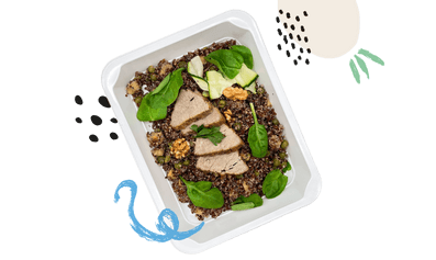 kaszotto z komosą i wołowiną dietetyczny posiłek z cateringu dietetycznego